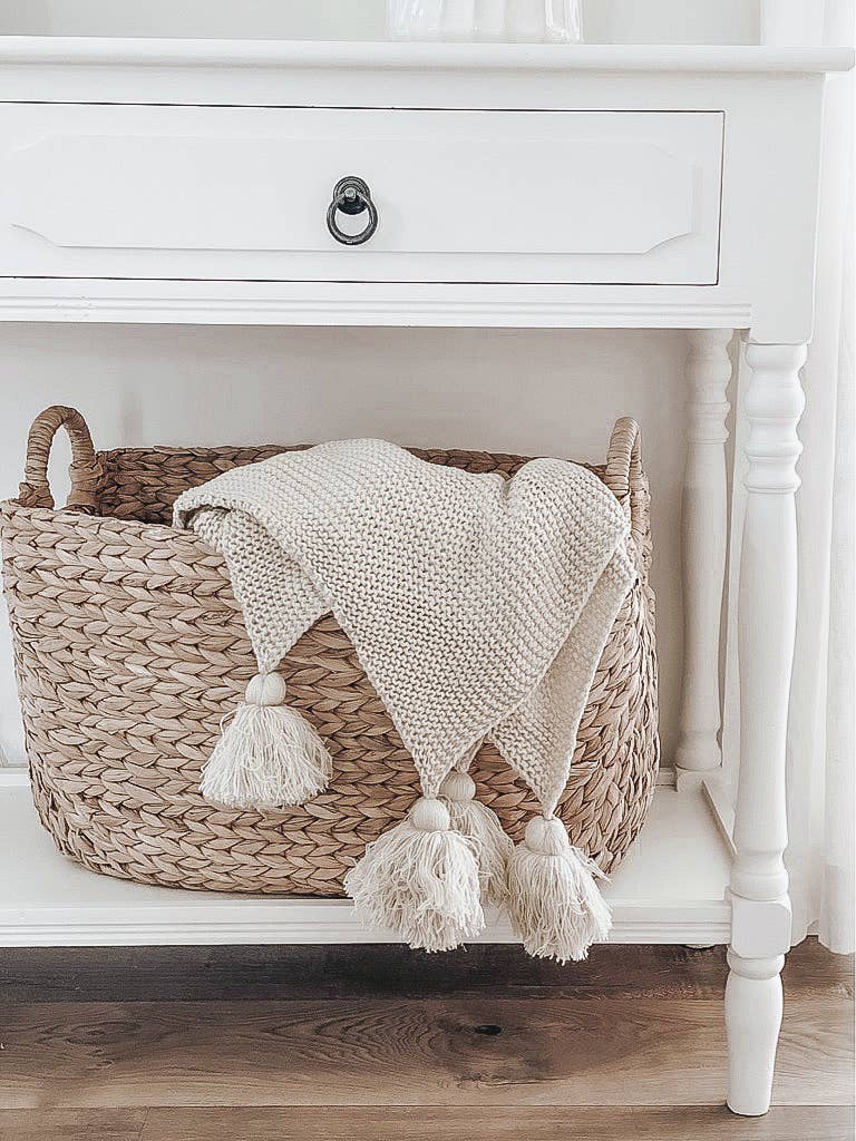 Knit Throw Blanket | Cream with Tassels
