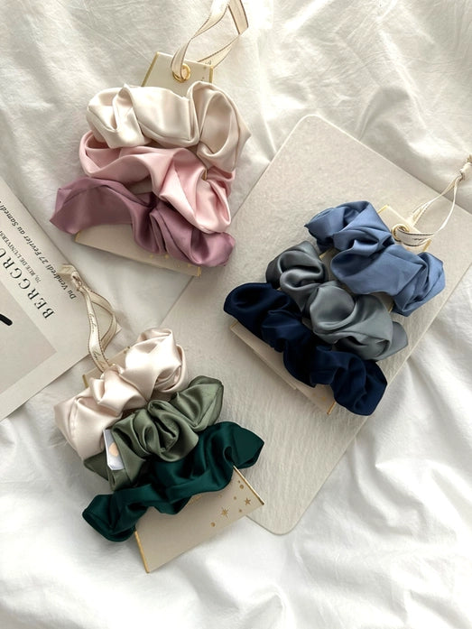 Satin Silk Scrunchies | Set of 3, Blue - Heartfelt Gift Box