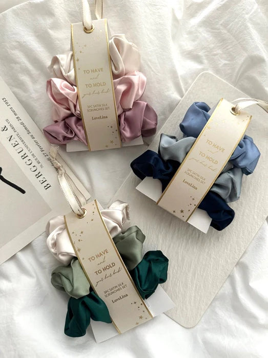 Satin Silk Scrunchies | Set of 3, Blue
