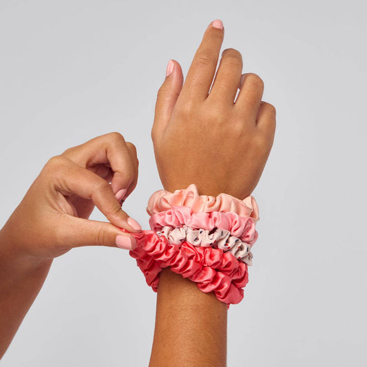 Ruched Satin Scrunchies Set | Cherry Blossom