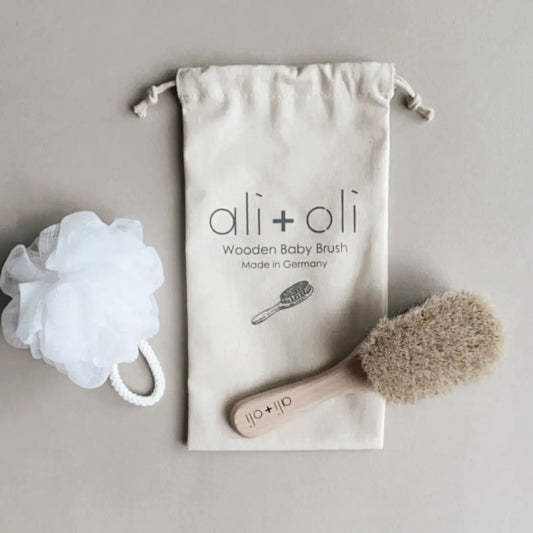Wooden Baby Hair Brush with Natural Beech Wood and Goat Hair - Heartfelt Gift Box
