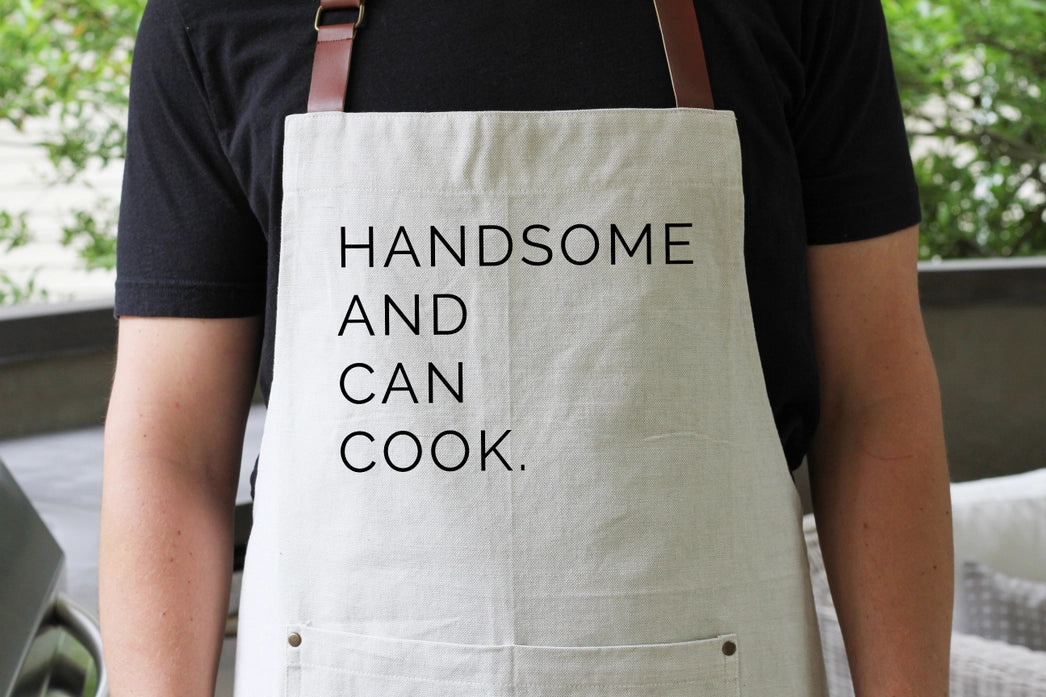 Handsome and Can Cook Apron | Natural, Cotton Linen Blend