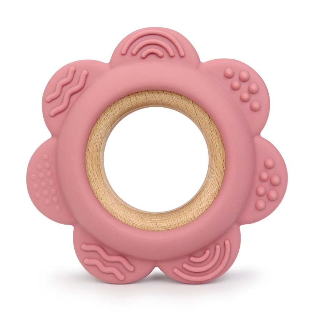 Silicone & Beechwood Baby Teether | Blush Flower