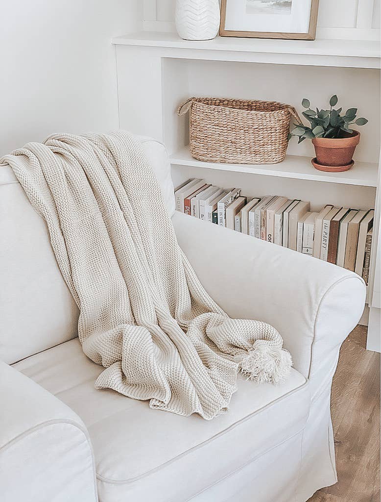 Knit Throw Blanket | Cream with Tassels
