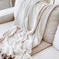 Throw Blanket | Cream with Faux Fur Poms
