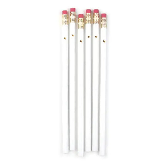 Gold Heart Full Length Pencils | White - Heartfelt Gift Box