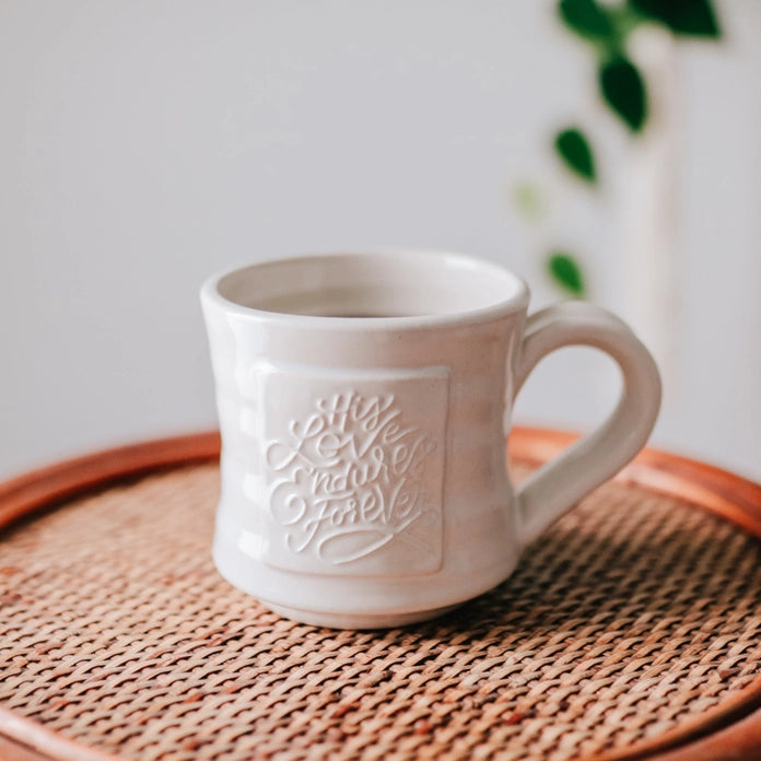 His Love Endures Forever Pottery Mug