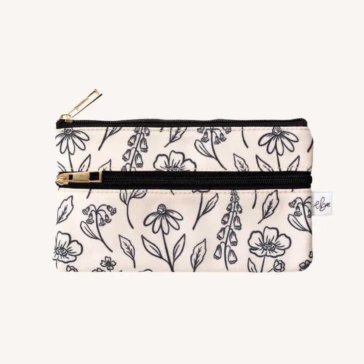 Ivory Pressed Floral Pencil Pouch