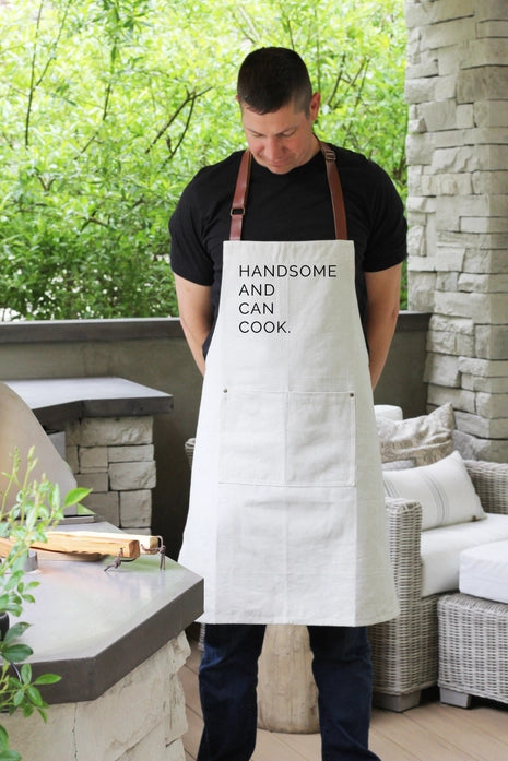 Handsome and Can Cook Apron | Natural, Cotton Linen Blend