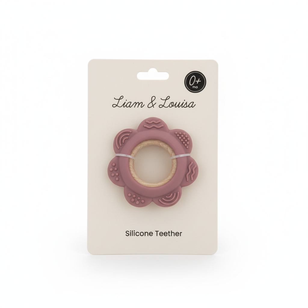Silicone & Beechwood Baby Teether | Blush Flower