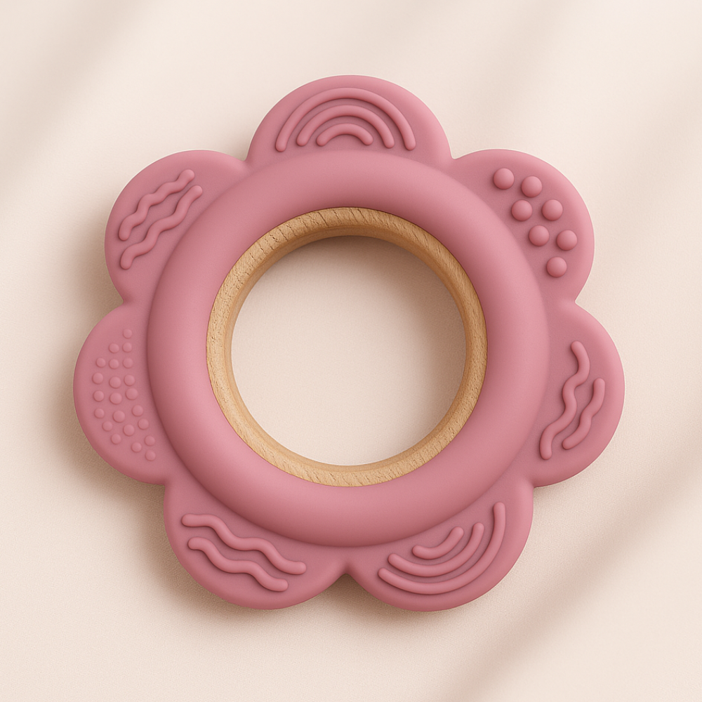 Silicone & Beechwood Baby Teether | Blush Flower
