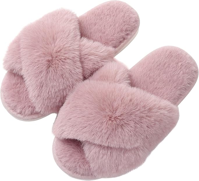 Women's Fuzzy Slippers | Dusty Pink, 8.5-9.5