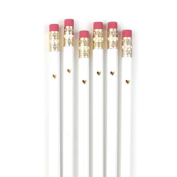Gold Heart Full Length Pencils | White