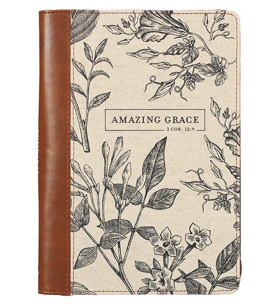 Amazing Grace Journal | Natural Canvas & Brown Faux Leather