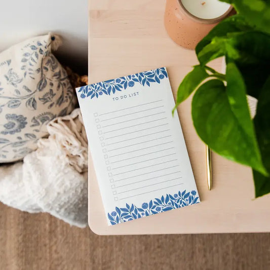 French Blue Floral To-Do List Notepad - Heartfelt Gift Box