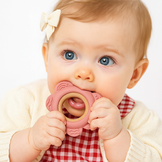 Silicone & Beechwood Baby Teether | Blush Flower