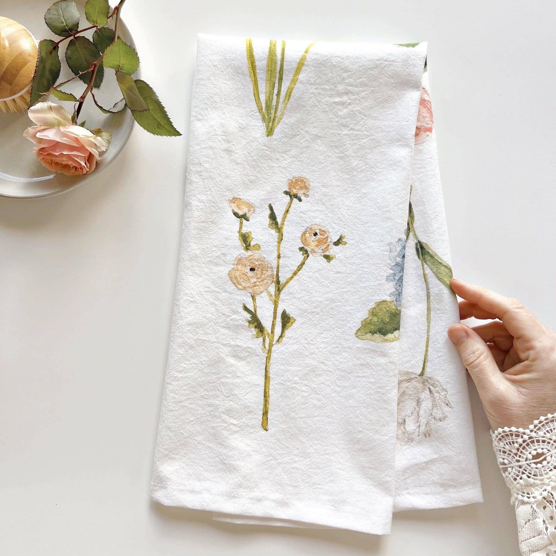 Garden flowers cotton flour sack tea towel - Heartfelt Gift Box