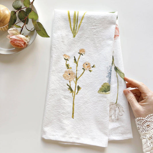 Garden flowers cotton flour sack tea towel - Heartfelt Gift Box