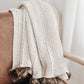 Throw Blanket | Cream with Faux Fur Poms