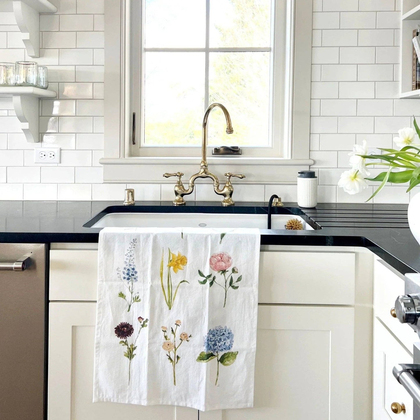 Garden flowers cotton flour sack tea towel - Heartfelt Gift Box
