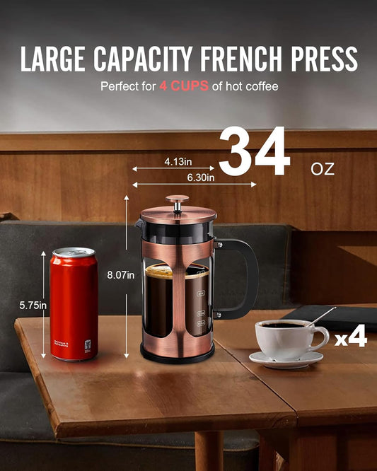 French Press Coffee Maker | Copper, 34 oz.