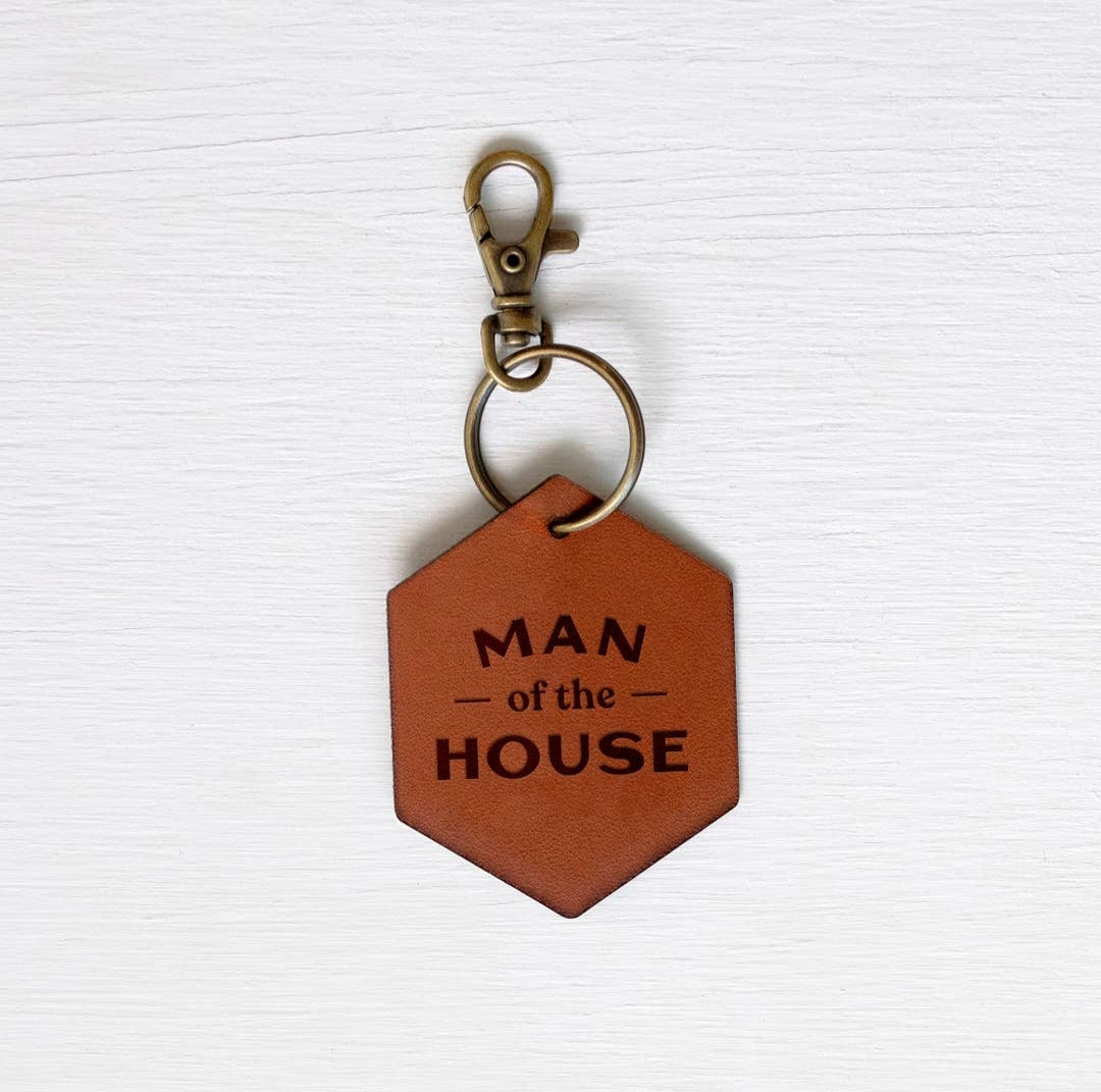 Man of the House Engraved Leather Keychain - Heartfelt Gift Box