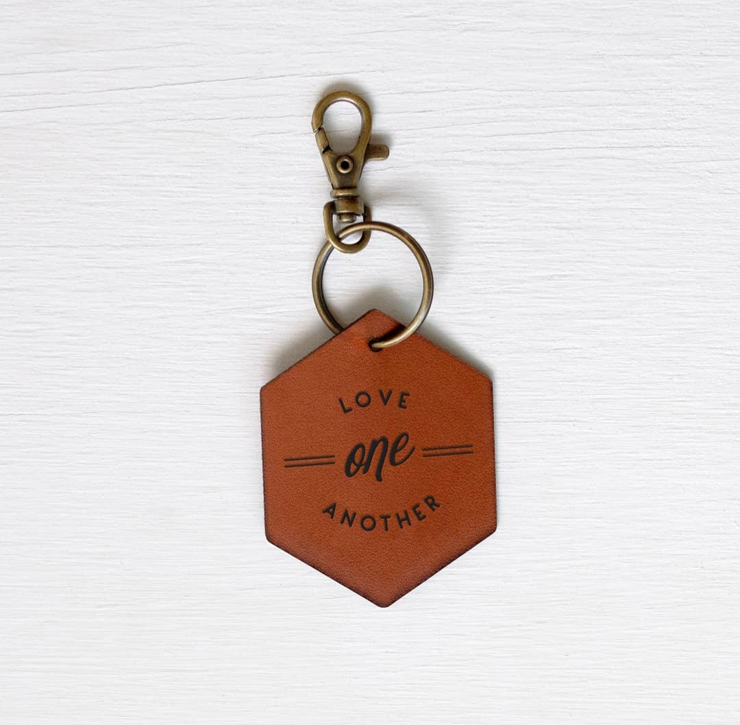 Love One Another Engraved Leather Keychain - Heartfelt Gift Box