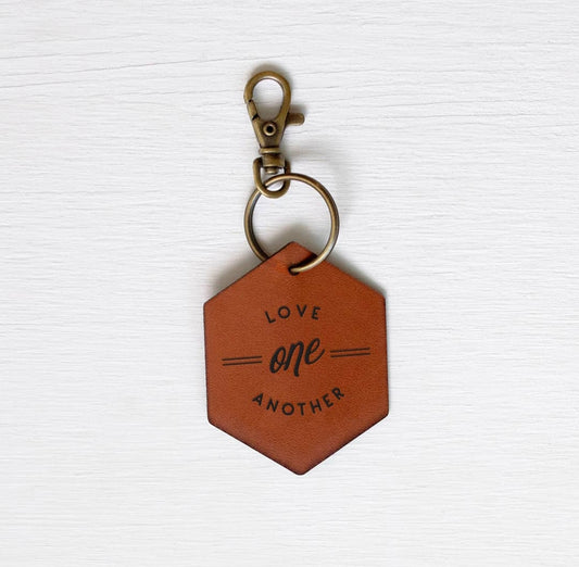 Love One Another Engraved Leather Keychain - Heartfelt Gift Box