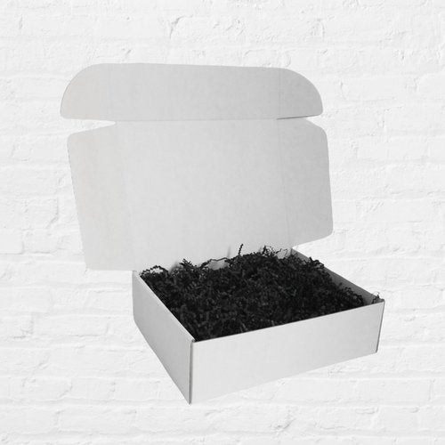 Black Crinkle Paper in White Gift Box - Heartfelt Gift Box