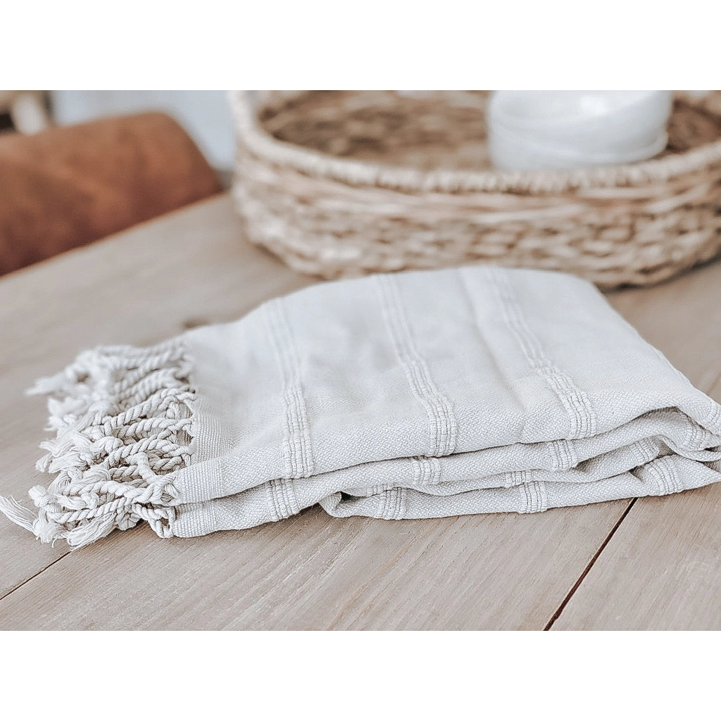 Textured Lines Tea Towel, Stone - Heartfelt Gift Box