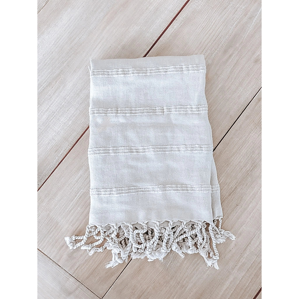 Textured Lines Tea Towel, Stone - Heartfelt Gift Box
