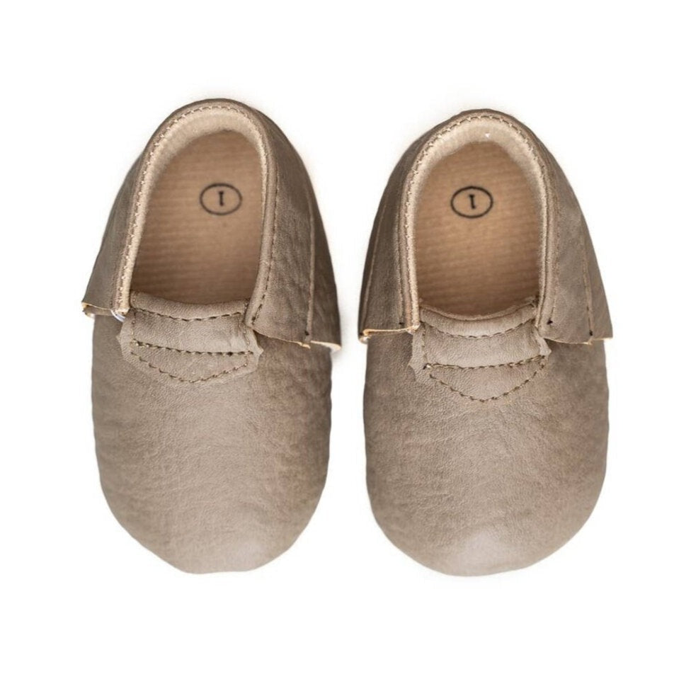 Modern Mox Baby Moccasins, Taupe - Heartfelt Gift Box